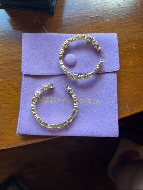 Melinda Maria Gold Baguette Hoop Earrings with Clear Stones